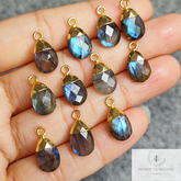 Natural Labradorite Pendant Connectors, Pear Shape Faceted Electroplated Charm, Blue Labradorite Pendant Connector, Gold Plated Connector